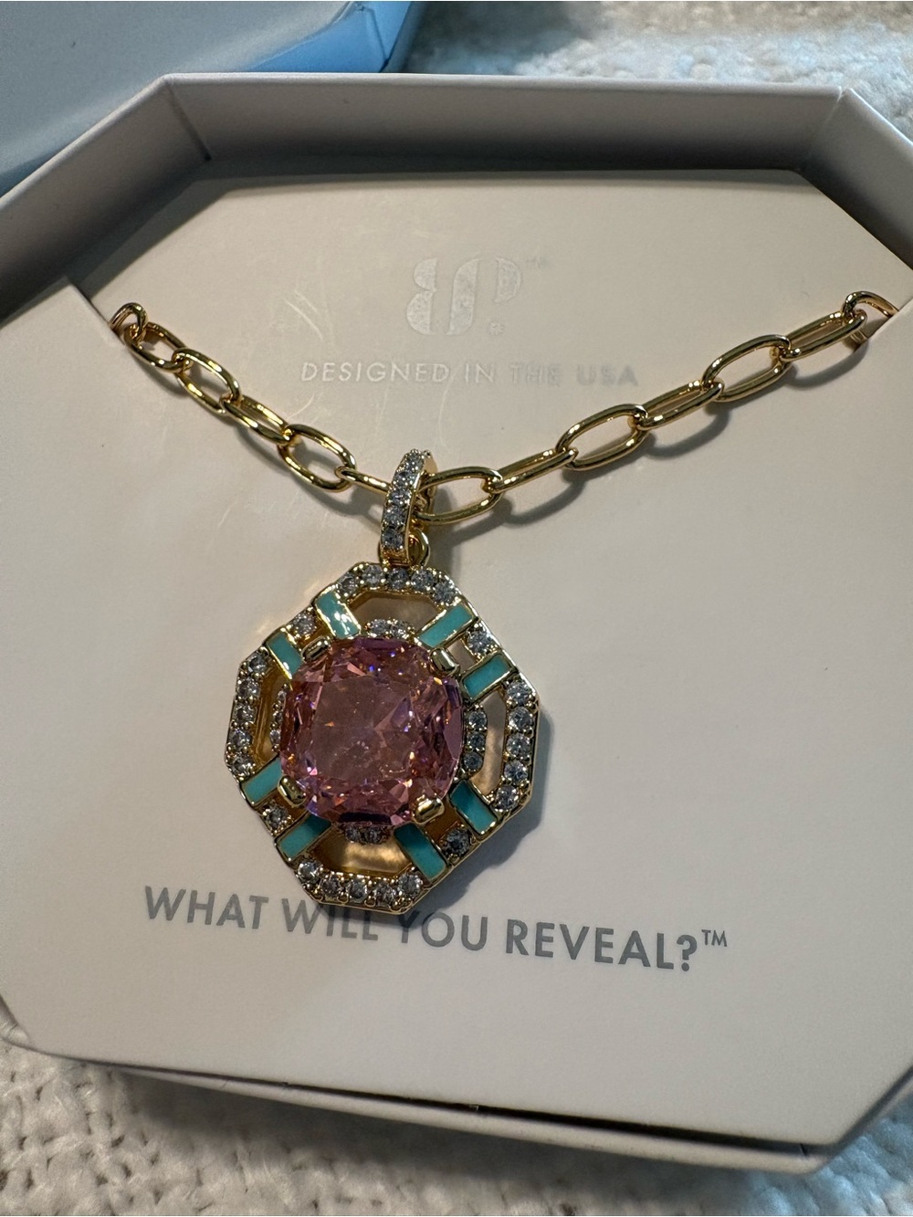 Gold-Tone Pink & Turquoise Pendant Necklace by B Designs